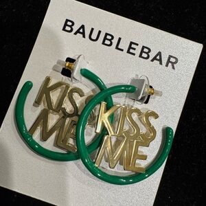 BaubleBar “ Kiss Me” Green and Gold Statement Earrings